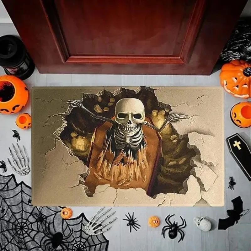 Halloween tanzende Skelette Fußmatte gruseliger Totenkopf rutschfest Willkommen Eingang Teppiche Küche Schlafzimmer Wohnzimmer Teppich Dekoration