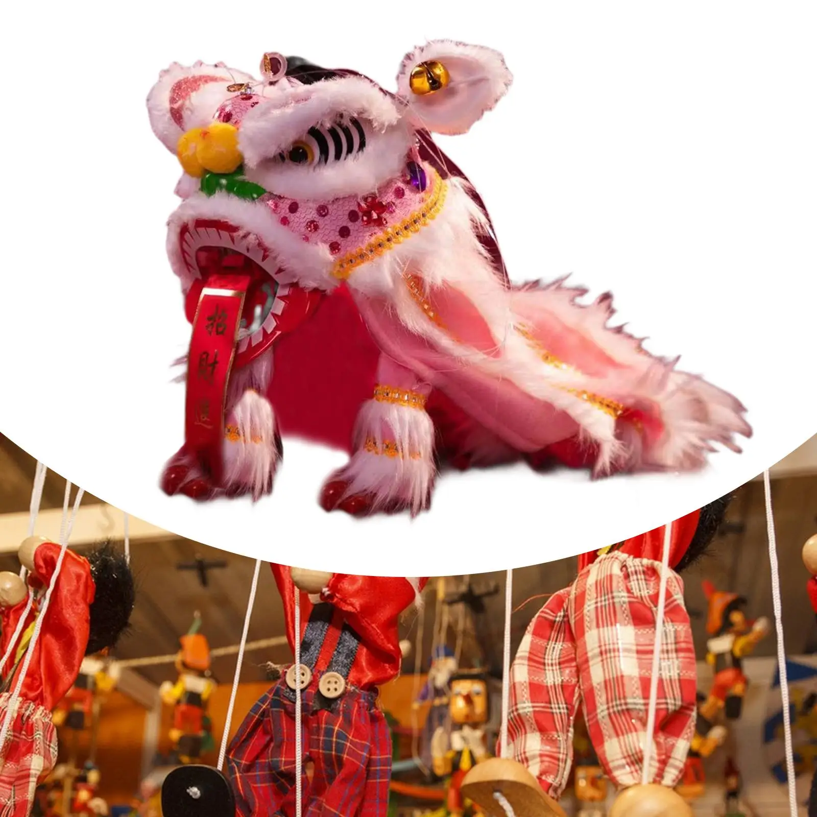 Chińska marionetka lew zabawka, ręcznie sznurek lew taniec lalek kreatywna chińska dekoracja noworoczna, chiński prezent na nowy rok