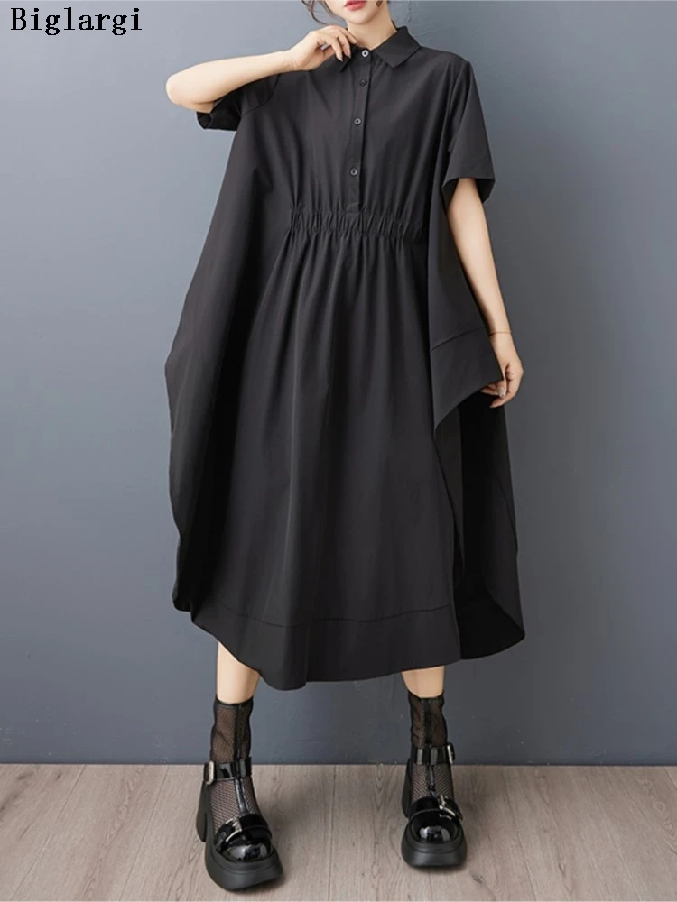 

Oversized Summer Dress Women Irregular Ruffle Pleated Slim High Waist Fashion Ladies Dresses Casual Loose Woman Midi Dress