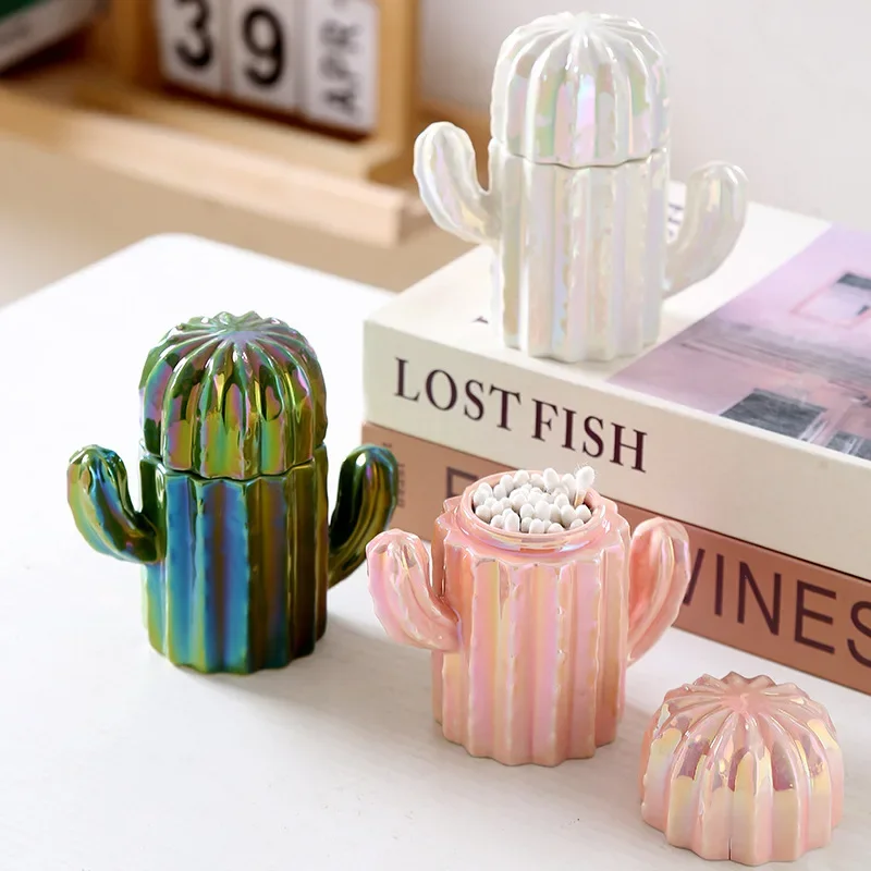 Creative Ceramic Toothpick Box Home Upscale Cactus Toothpick Holder Personalized Cotton Swab Box Floss Storage Box Toothpick Jar view 3