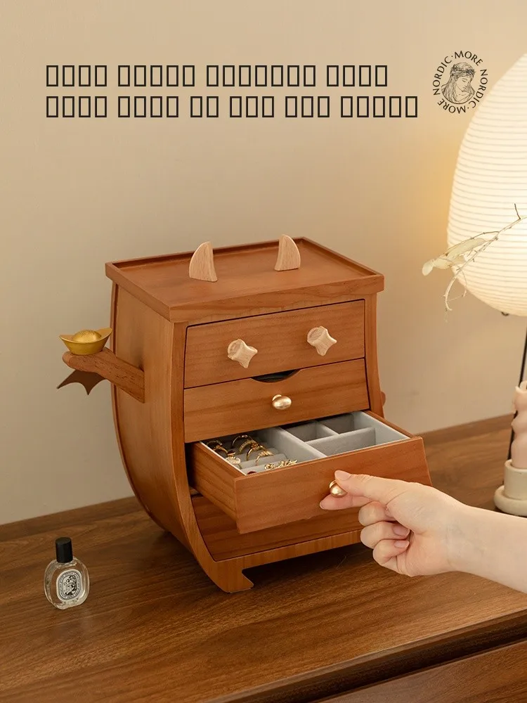 

Exquisite Wooden Cartoon Jewelry Box High End Gold Accessories Storage Box Moving Gift for Girlfriend Birthday