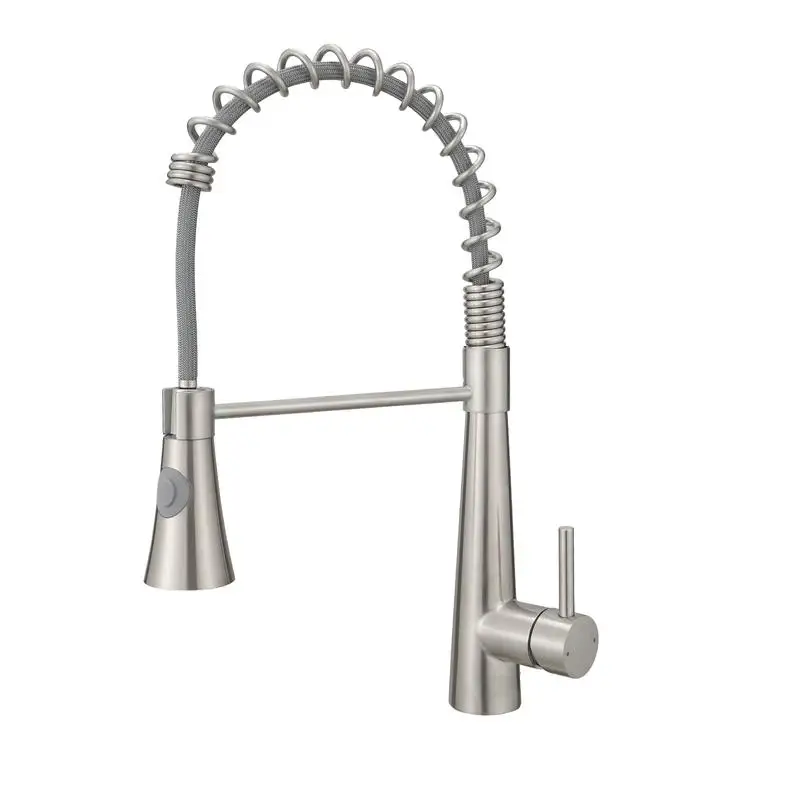 

Modern Brushed Nickel Kitchen Faucet w/ Pull-Out Sprayer, Single Handle Lever Sink Fixture
