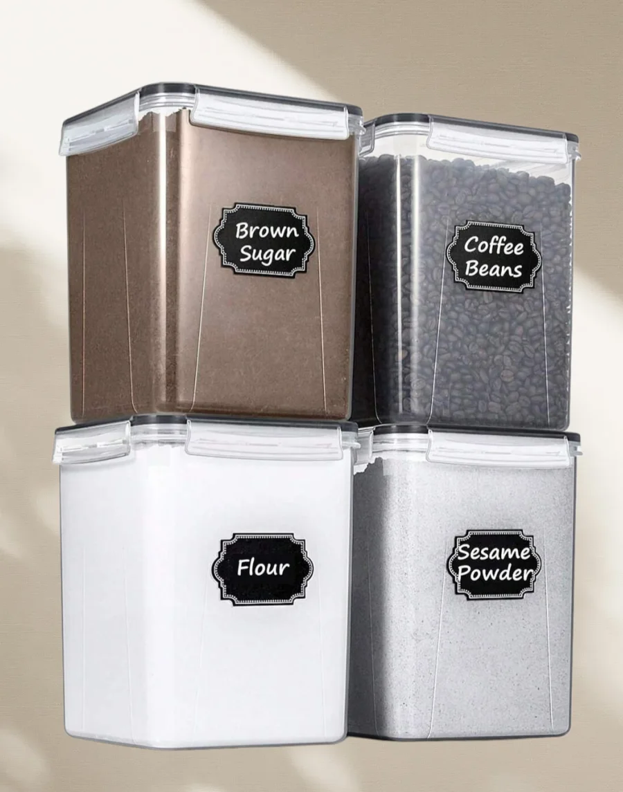 Kitchen.Baking Labels - 大型密閉食品保存容器 5.2L / 195oz、4個セット パントリーキッチンオーガナイザー、小麦粉、砂糖、ベーキング用品用収納、ラベルとメーカー付きプラスチック製小麦粉容器。/sh260624101403741874563