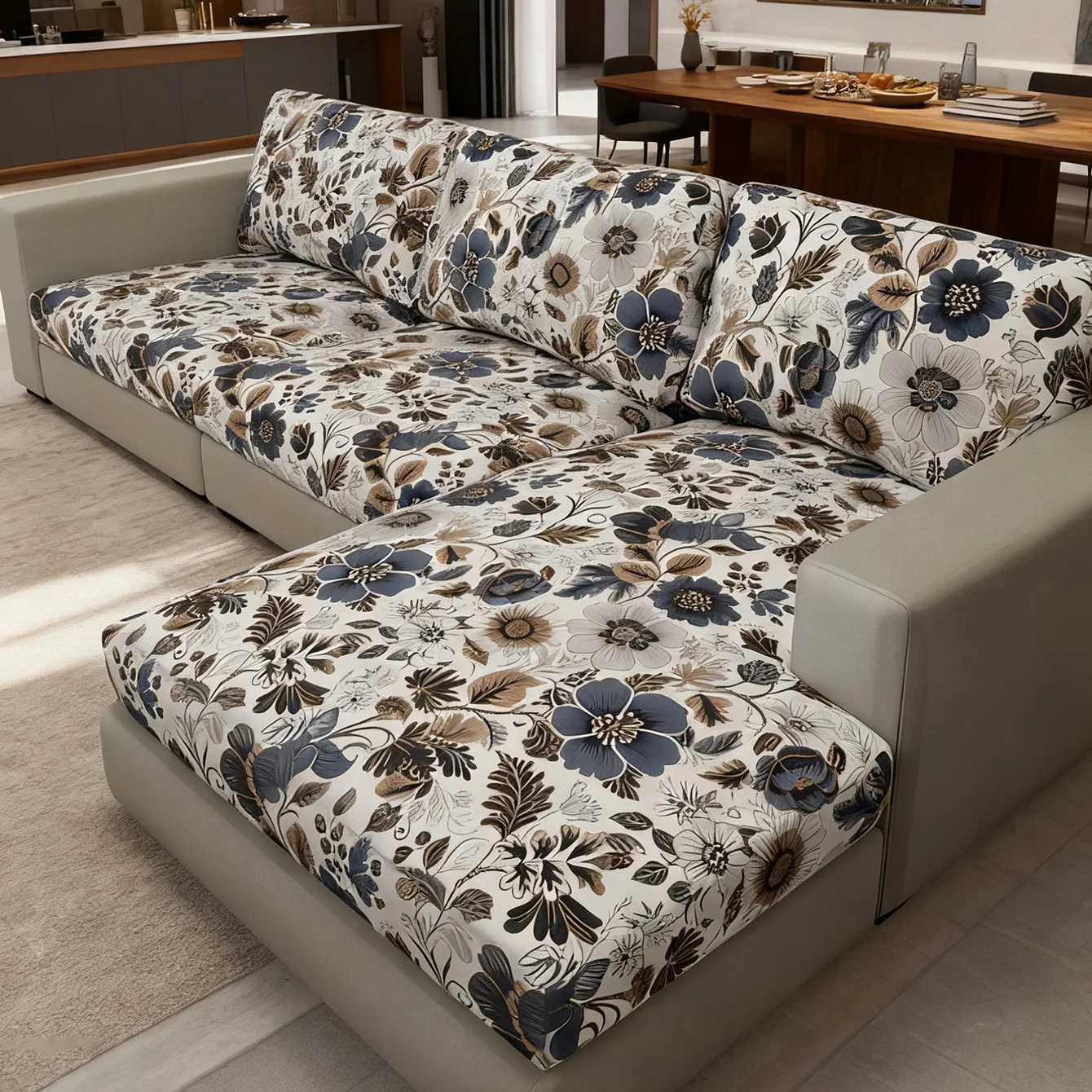 

1pc Leaf Print Sofa Seat Cushion Cover, Modern Tropical Leaf Print Sofa Cushion Cover For Household