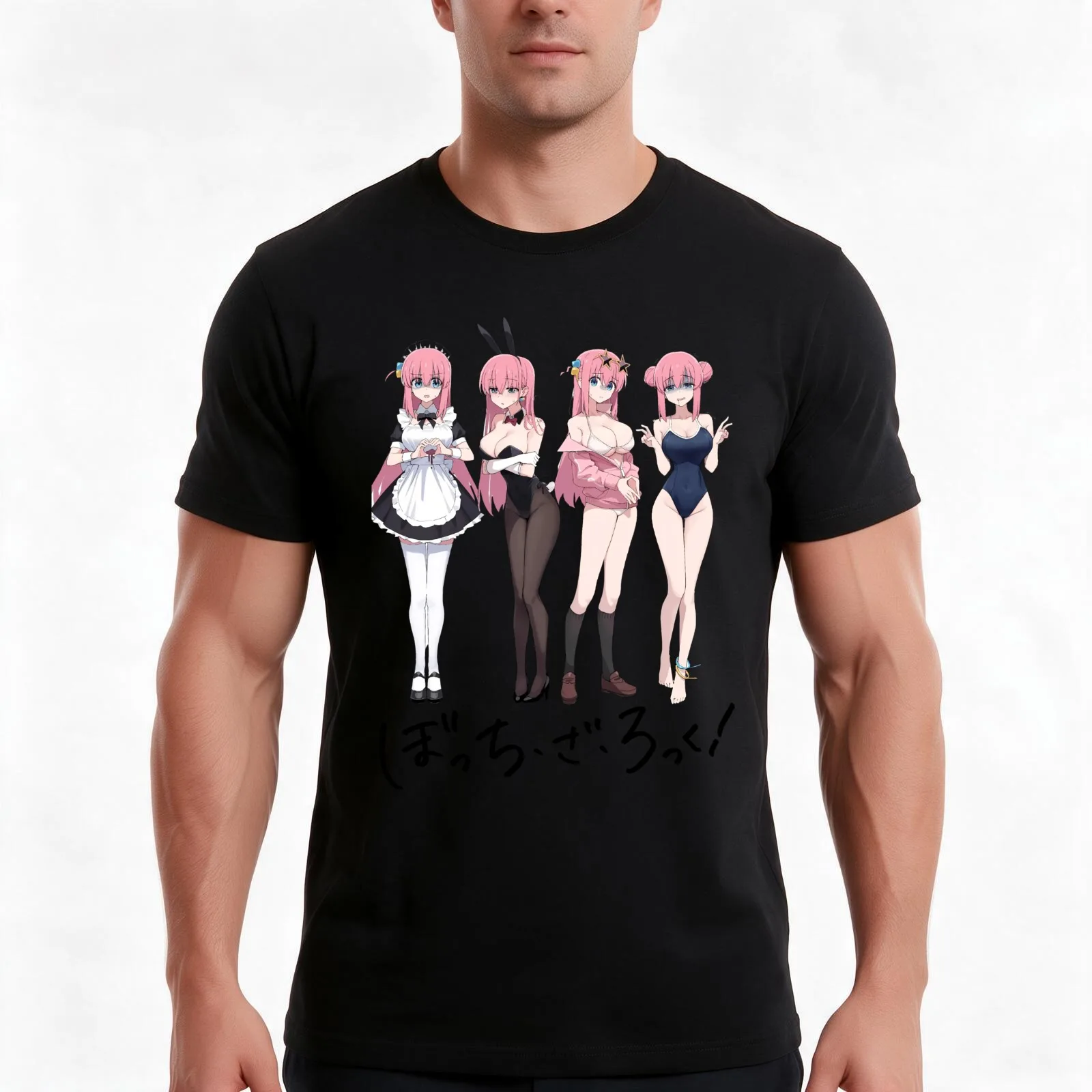 Bocchi the Rock Pack T-Shirt, Summer Casual Cotton Tee, Oversized Streetwear Tops, Vintage Graphic Print, Loose Fit Short Sleeve