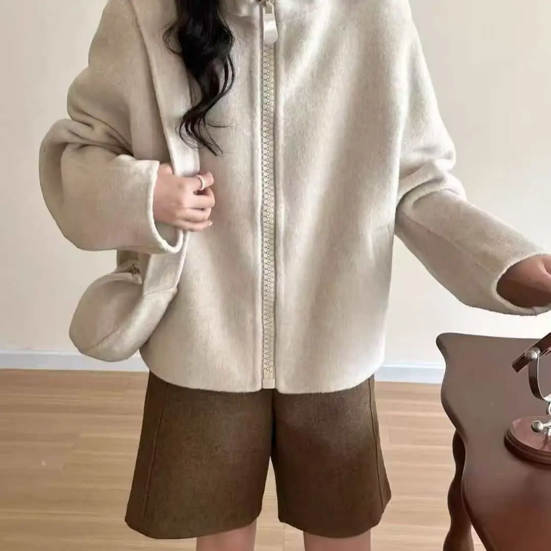 2026 Spring and Autumn Women's Woolen Coat Loose Windproof Stand Collar Casual Jacket