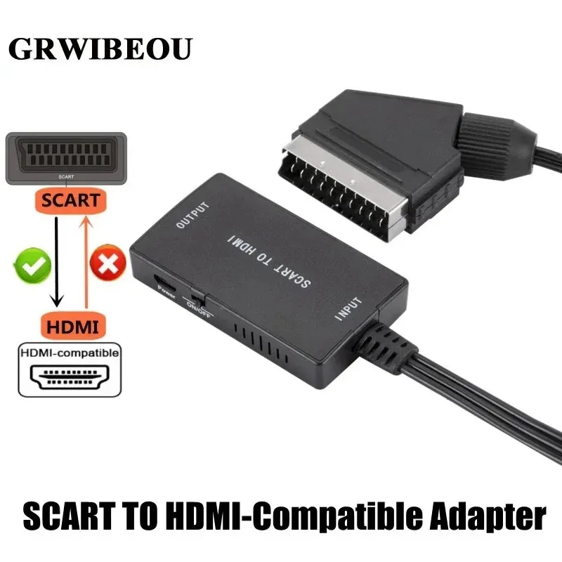 

SCART To HDMI-Compatible Converter with Cable Wrugste Scart In HDMI Out 720P/1080P Switch Video Audio Converter Adapter for HDTV