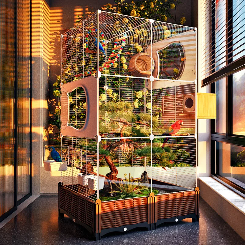 

Luxury Ecological Bird Cage Villa for Parrots Large Splash-Proof Home Cage for Budgies Cockatiels and Lovebirds
