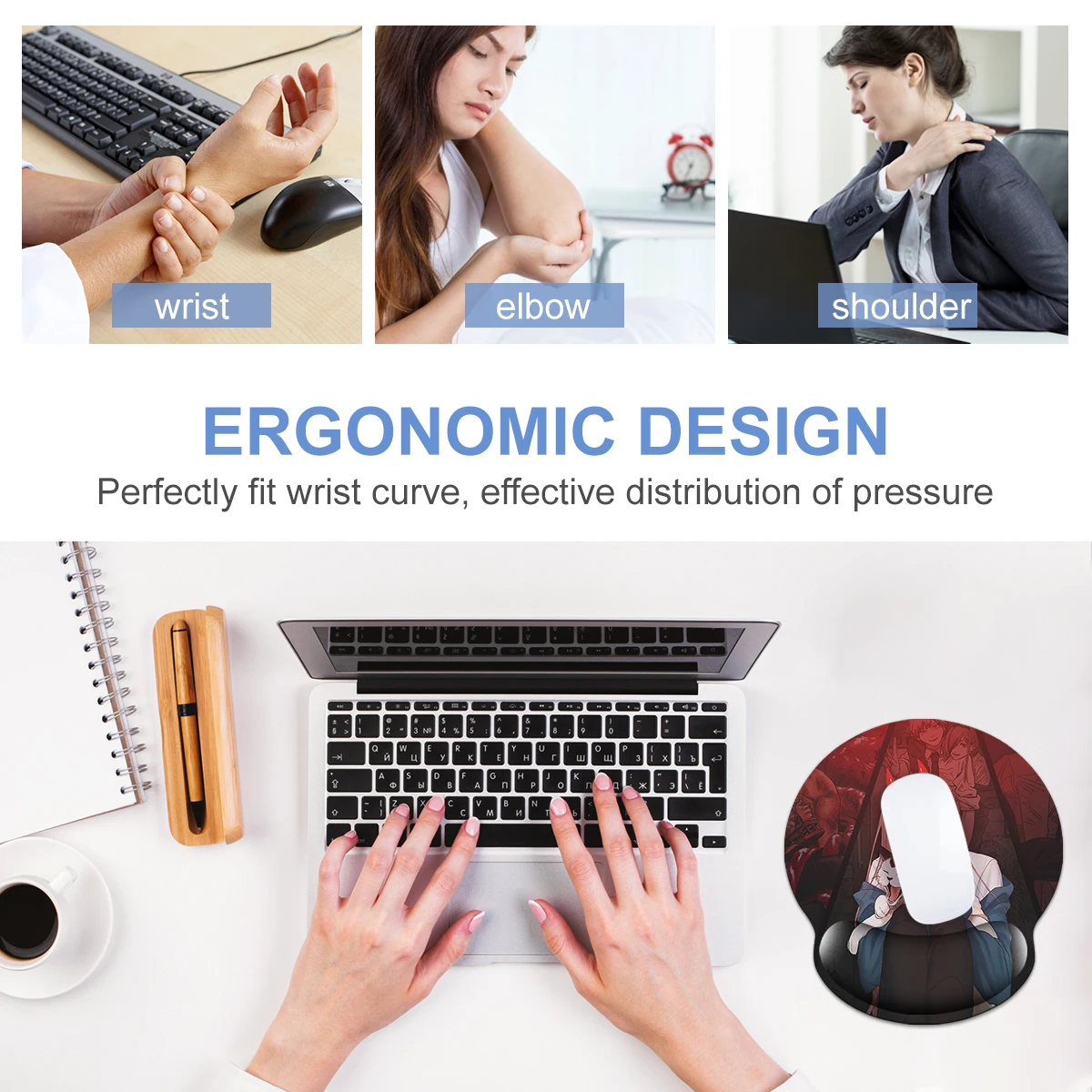 1pc  Anime Design Girl And Cat Wrist Mouse Pad Ergonomic Soft Anti-Slip Wrist Rest Support Mat Computer Mouse Pad For Office PC