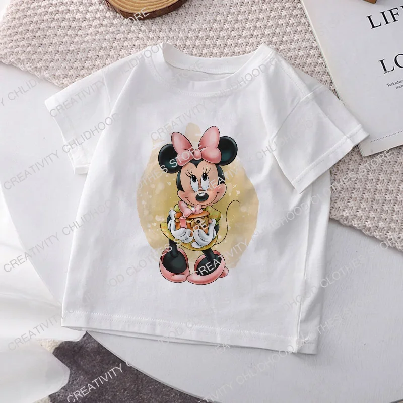 Disney Kinder T-Shirt neue Kawaii Mickey Minnie T-Shirts Cartoons für Mädchen Kleidung lässig Kid Boy Kurzarm Mode Tops