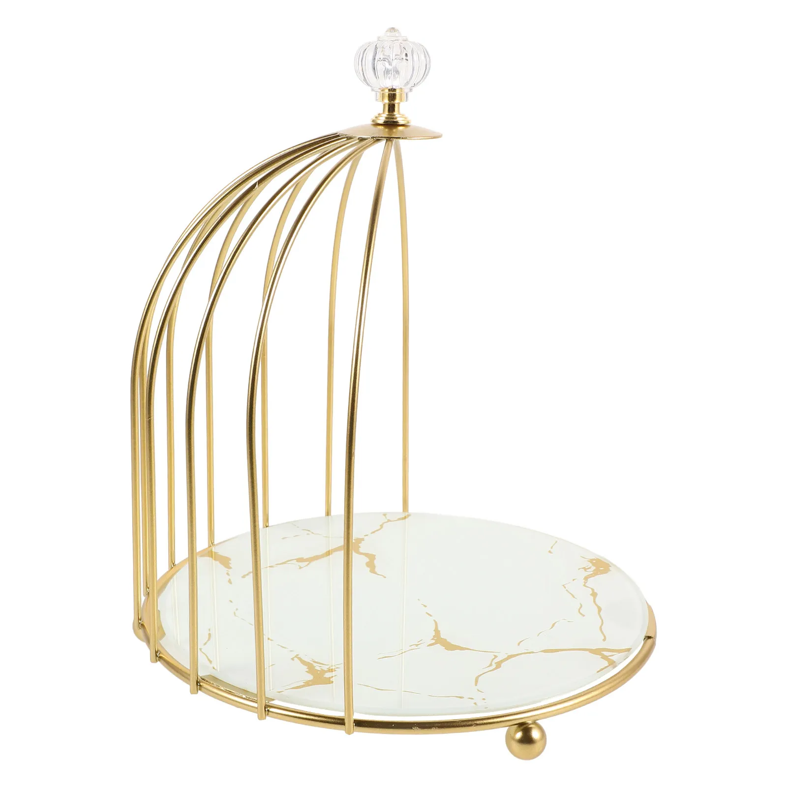 

Elegant Gold Cake Stand with White Birdcage Pattern Dessert Display for Parties Weddings Events Pastry Fruit Presentation