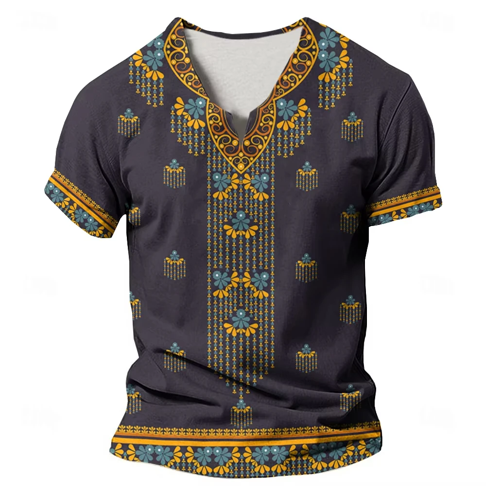 Newset Summer Men's Clothes 3d Printed Men's African Ethnic Style Short Sleeve Men's Casual Fashion Loose Retro Oversized Tshirt