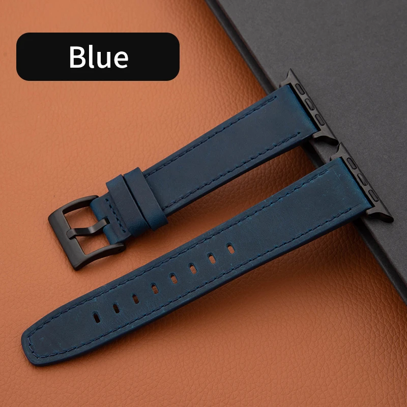 Leather Strap For Apple Watch Band 49mm 44 45 42mm 40 46 38 41mm Crazy Horse Style Bracelet IWatch Ultra Series 10 9 8 7 SE 6 5 image 3