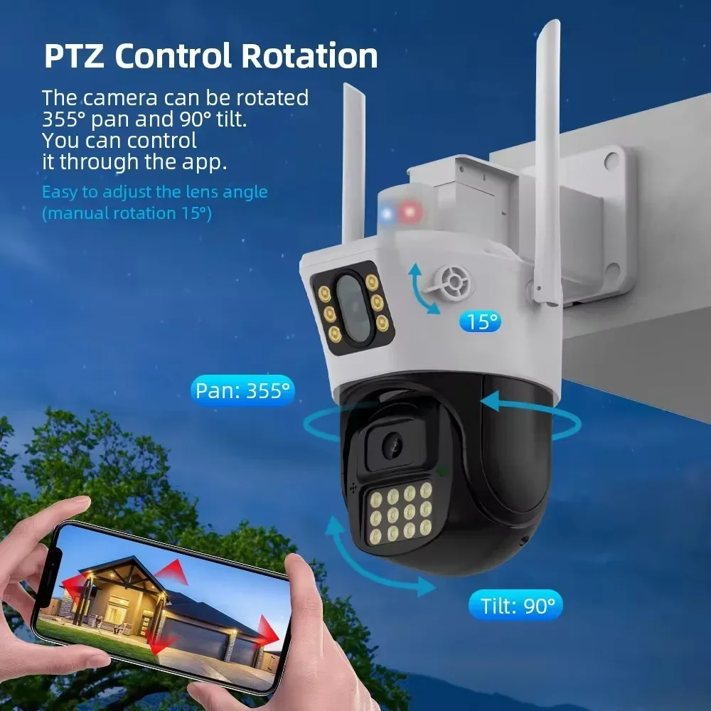 Imagem -04 - Livre Dupla Lente Tuya Câmera Ptz Wifi 4k hd Tela Dupla Cor Visão Noturna Câmera de Segurança Vídeo Áudio Vigilância Cámaras 8mp ao ar