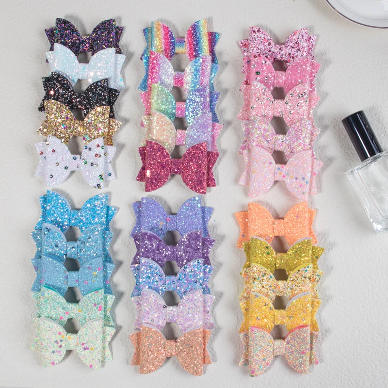 5pcs cute girls hair bows with clips kids 3inch Sparkly bows hair clips multicolour hair accessories set