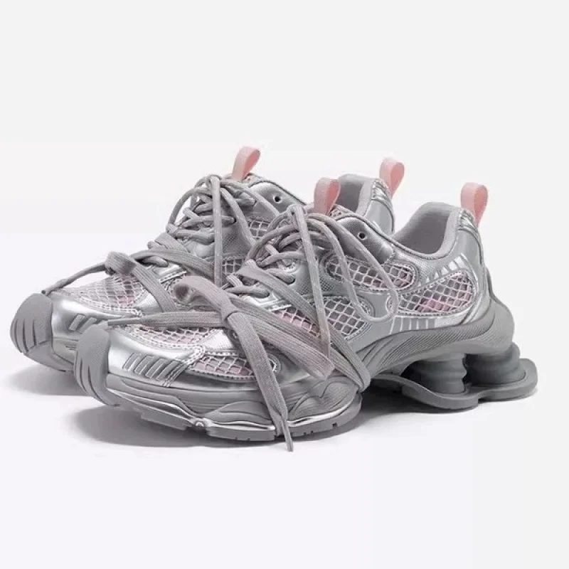 

Dad Shoes for Women Genuine Leather Thick Sole Height Increasing Color Block Lace-up Casual Sneakers European Goods