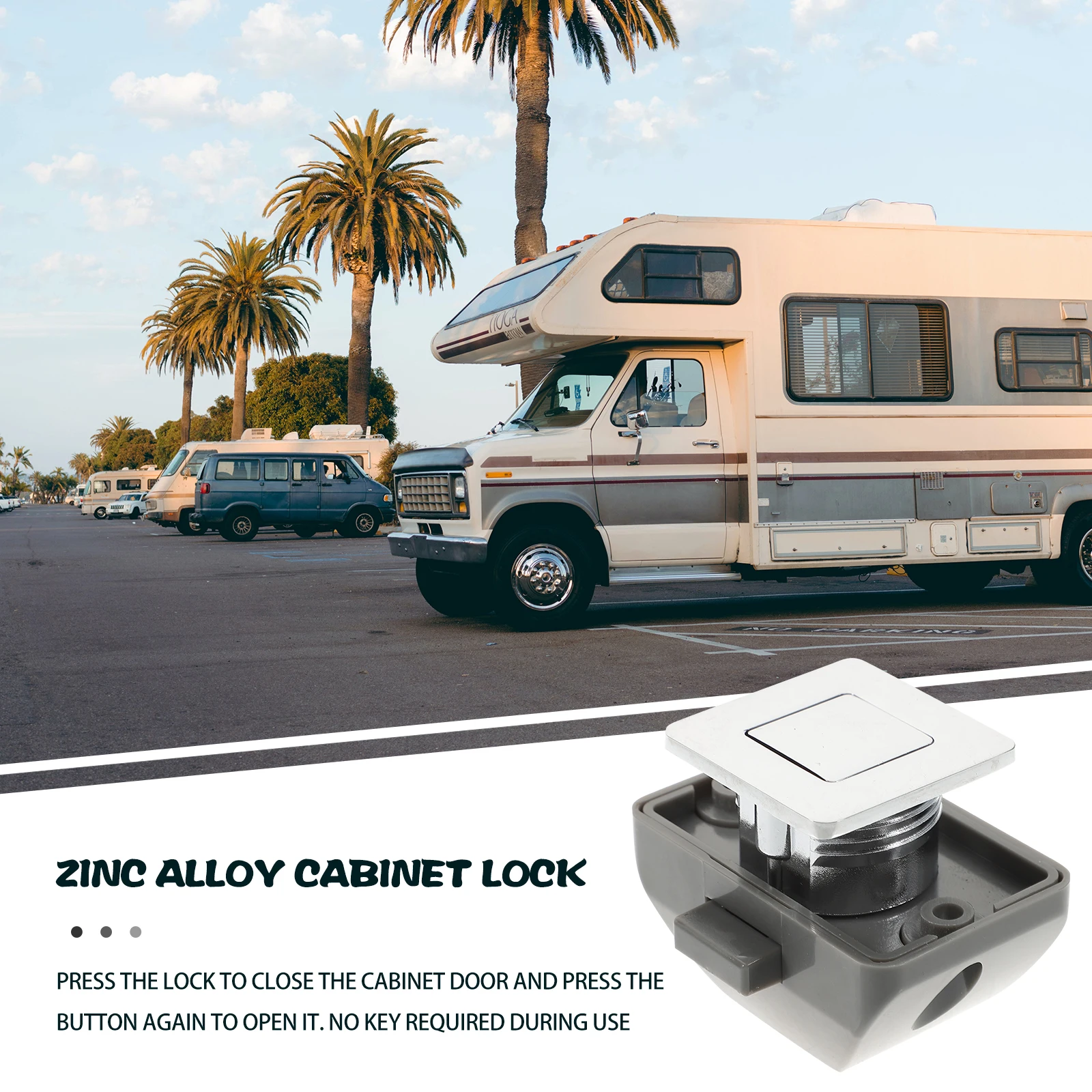 

Zinc Alloy Push Button Lock Stainless Steel Latches Cabinet Door RV Drawer Pulls Low Profile Minimalist Design KeylessLatch