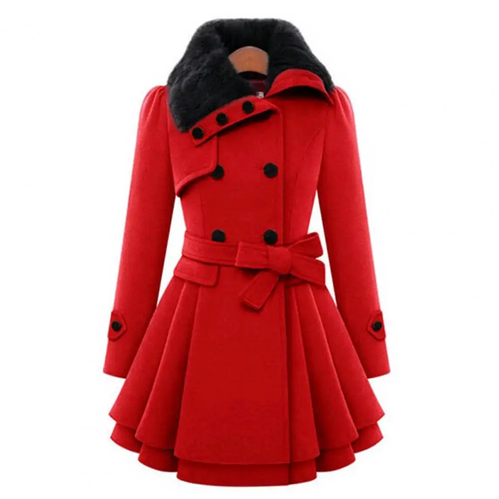 2022 Winter Women's Jacket Windbreaker Coat Double Breasted Belt Autumn And Winter Korean Style Slim Lapel Coat Warm Plush Thick