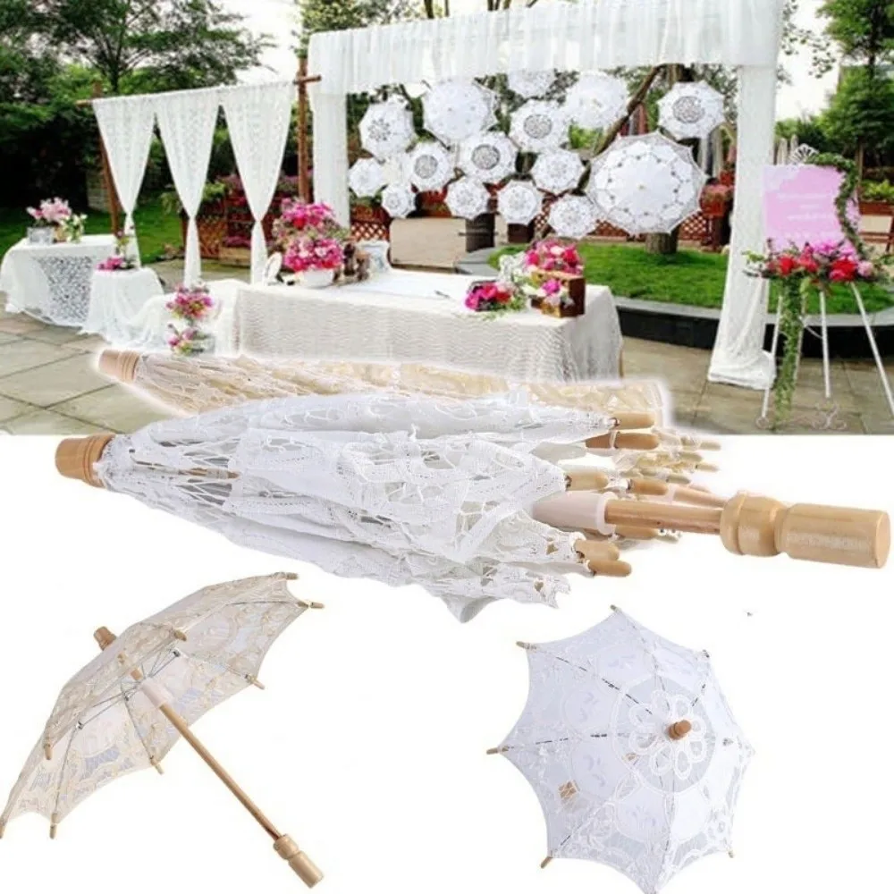 Vintage 26/31/43/53cm Lace Parasol Umbrella Embroidery Cotton Lace Flower Girl Umbrella Kids Sun Umbrella Bride Wedding Gift