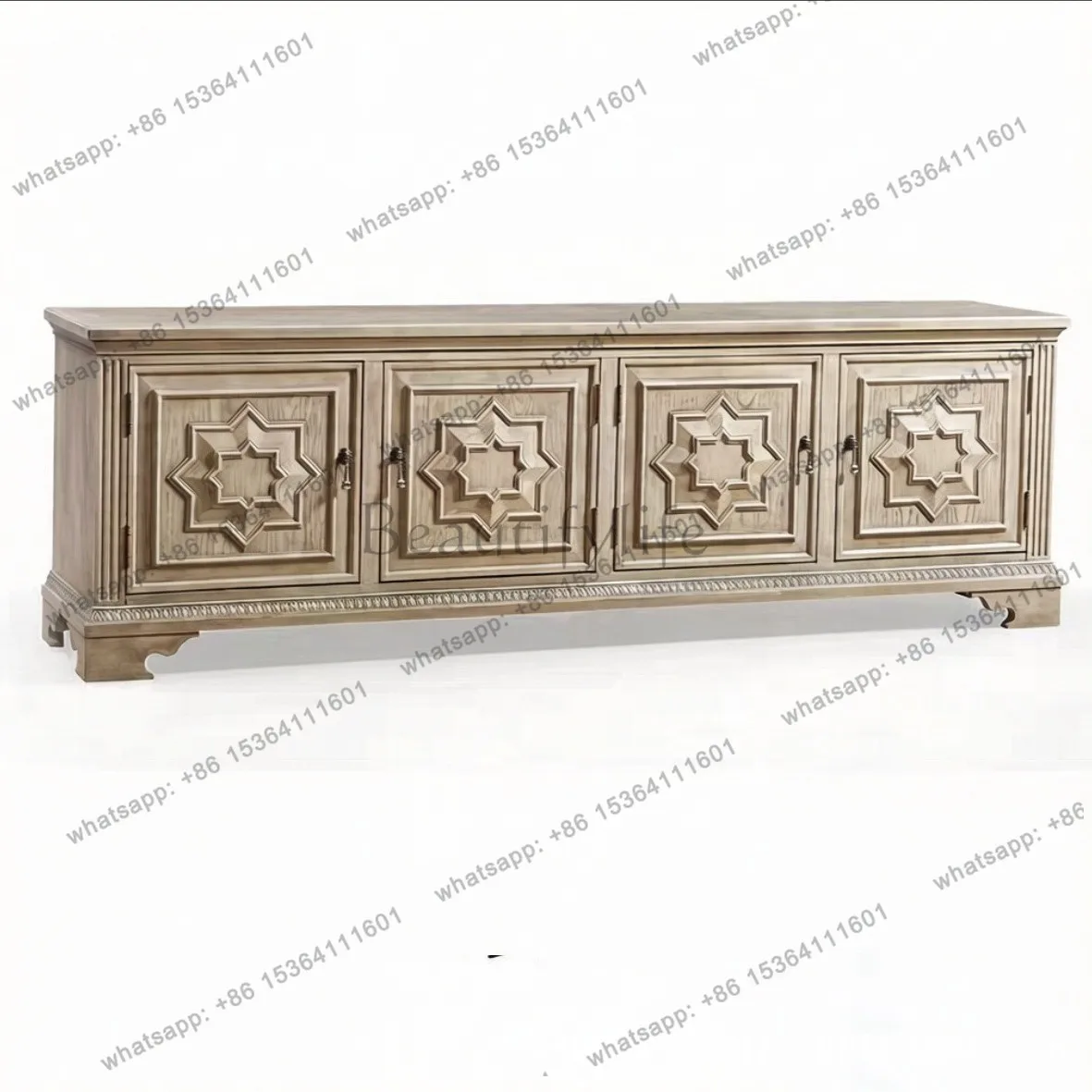 

American country red oak locker all solid wood retro French pastoral all solid wood carving flower TV table