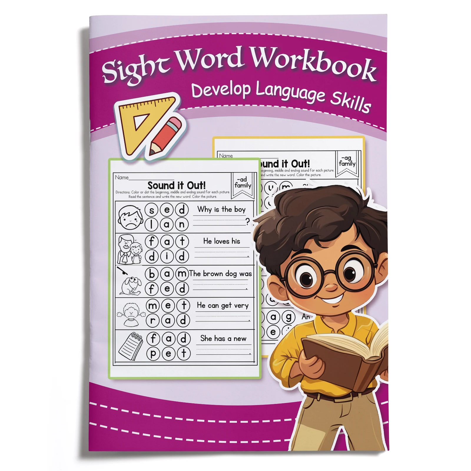 English Words Coloring Book for Kids, Cute Cartoon Patterns, Preschool Early Learning Activity Book, Fun English Learning