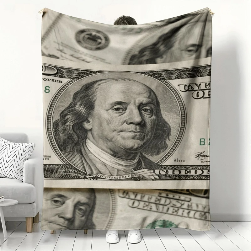 Pattern of the US dollar bill Flannel printed blanket suitable for all seasons suitable for living room office sofa and travel