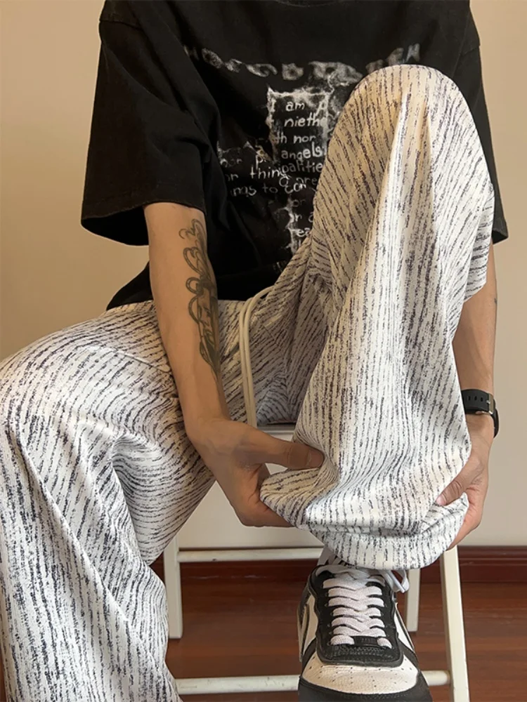 

Мужские повседневные брюки из ледяного шелка, летние, в гонконгском стиле, прямые, свободного кроя, дышащие, комфортные