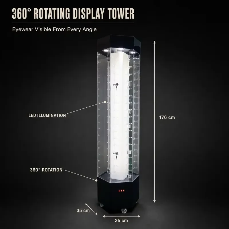 360 Degree Rotating Eyewear Display Stand Floor Standing Sunglasses Holder Rack for Optical Shop Glasses Organizer