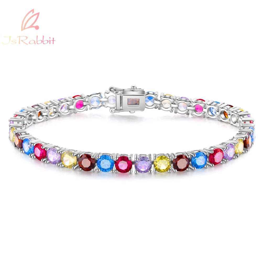 

IsRabbit 18K Gold Plated 5MM Multicolor GRA Moissanite Diamonds Tennis Bracelet Women Men Gifts 925 Sterling Silver Fine Jewelry