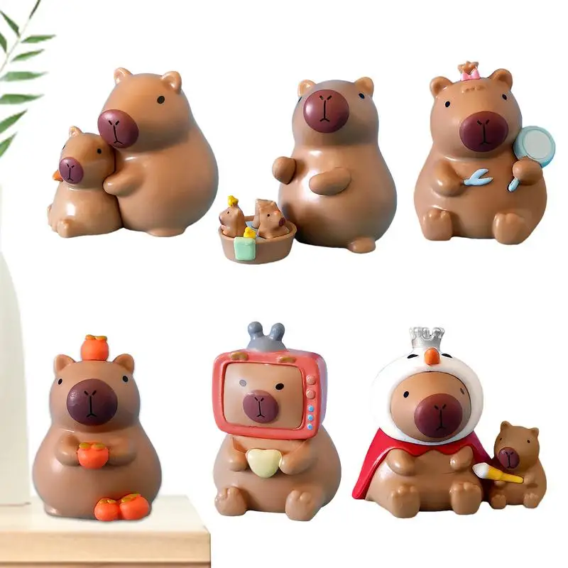 Cartoon Doll Ornament Cartoon Capybara Figurine Ornament For Desktop 6x Cute Car Dashboard Capybara Ornament Animals Figurines