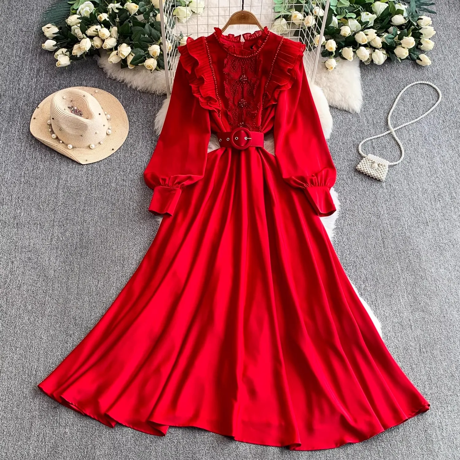 

High Street новейшая мода 2025 года, дизайнерские вечерние платья, женское официальное платье с оборками и длинными рукавами, роскошное длинное платье макси с поясом из бисера