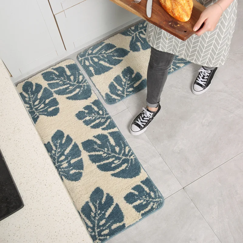 

Green Leaf Bath Mat Soft Plush Tufting Carpet Home Decor Rug Anti Slip Absorbent Bathroom Kitchen Floor Mat Entrance Doormat