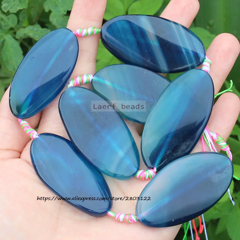 7pcs Around 25x50mm  Natural  Agate Oval shape Many Color Loose beads 15inch ,For DIY Jewelry Making !