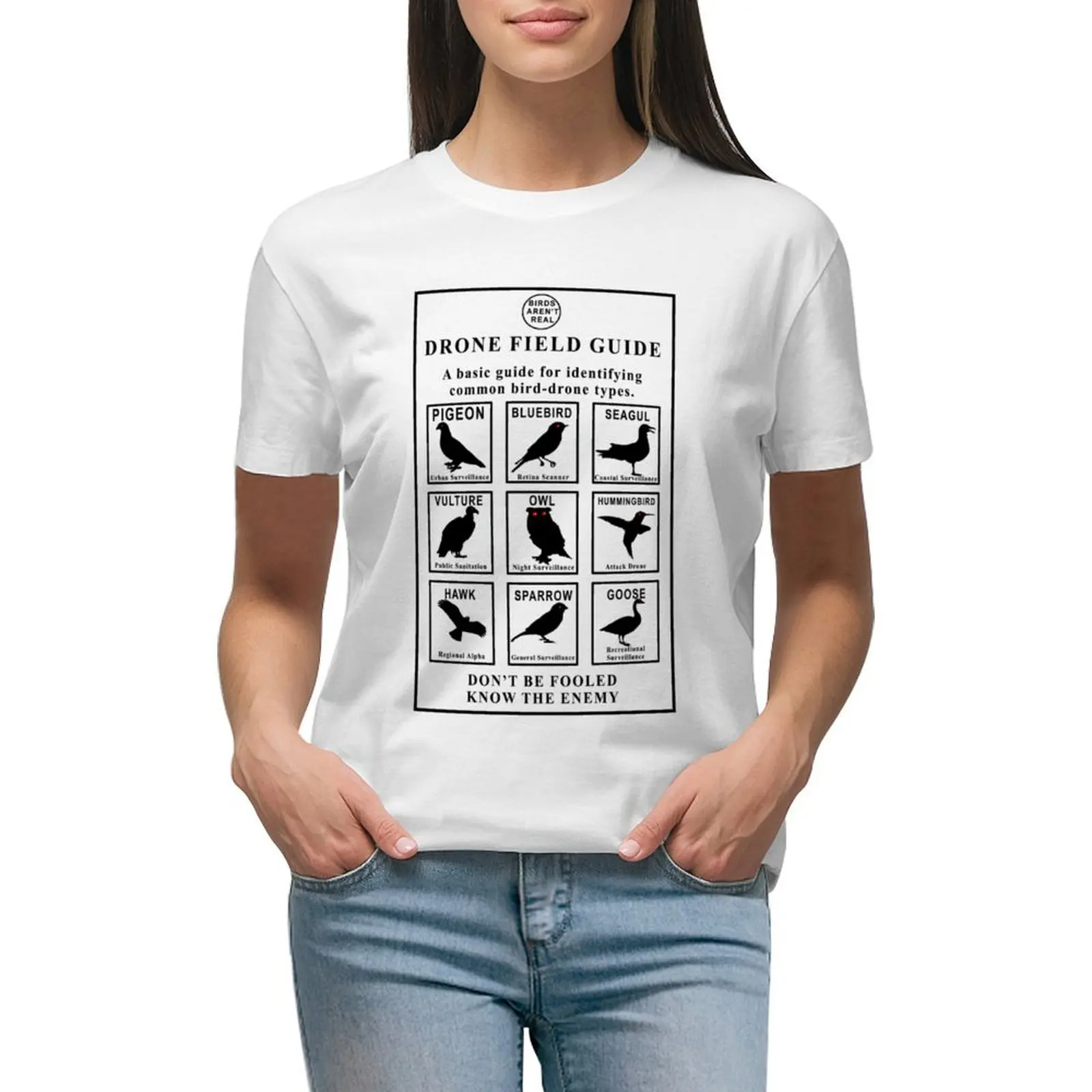 

Birds Aren_t Real DRONE Field Guide T-shirt oversized Blouse korean fashion Top Women