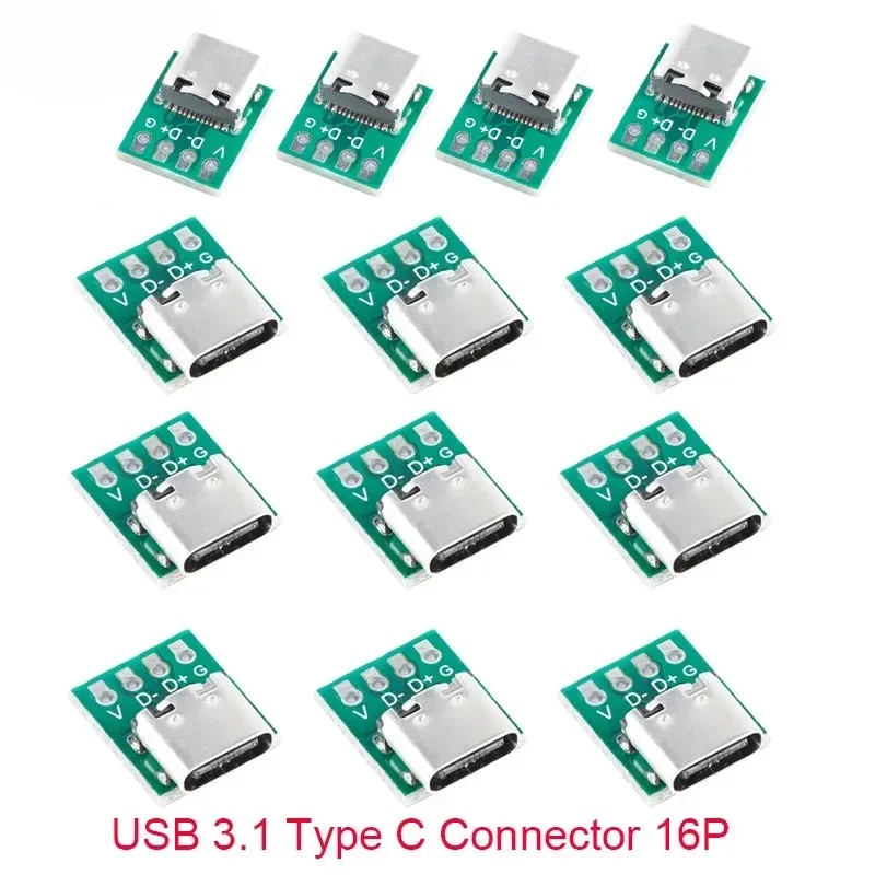 

50 шт./1 шт. USB 3.1 Тип C Разъем 16-контактный тестовый адаптер печатной платы USB3.1 16P Разъем для линии передачи данных Провод Кабель Передача
