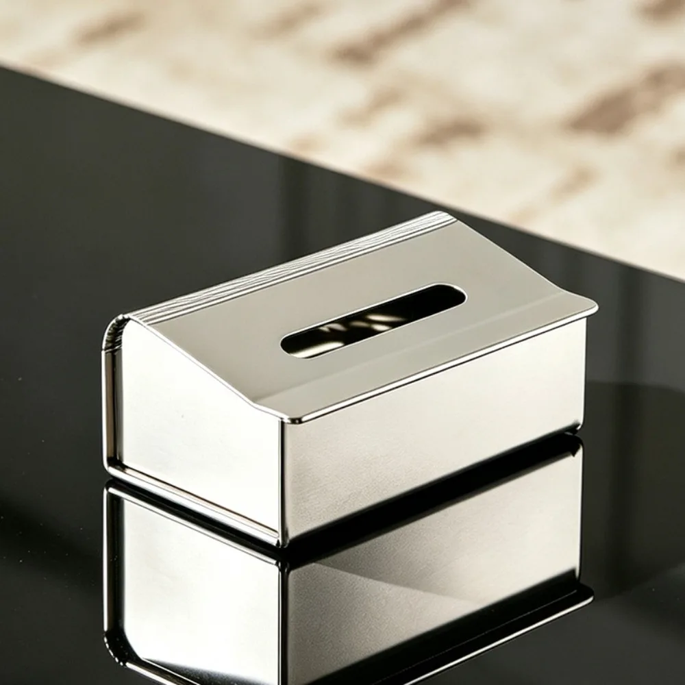 Luxury Stainless Steel Tissue Box Ornaments Model Restaurant Home Minimalist Rectangular Inclined Paper Box Decorations