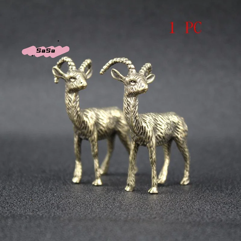 S-1Pc Home Office Desktop-Dekoration Messing Retro Ziegen-Metallfigur Kreatives Kunsthandwerk Ornament Miniatur-Teehaustier Figurine