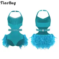 Niños Niñas Ballet danza leotardo patinaje artístico gimnasia corpiño falda de plumas traje Halter Jazz latino Rumba Samba Ropa de baile