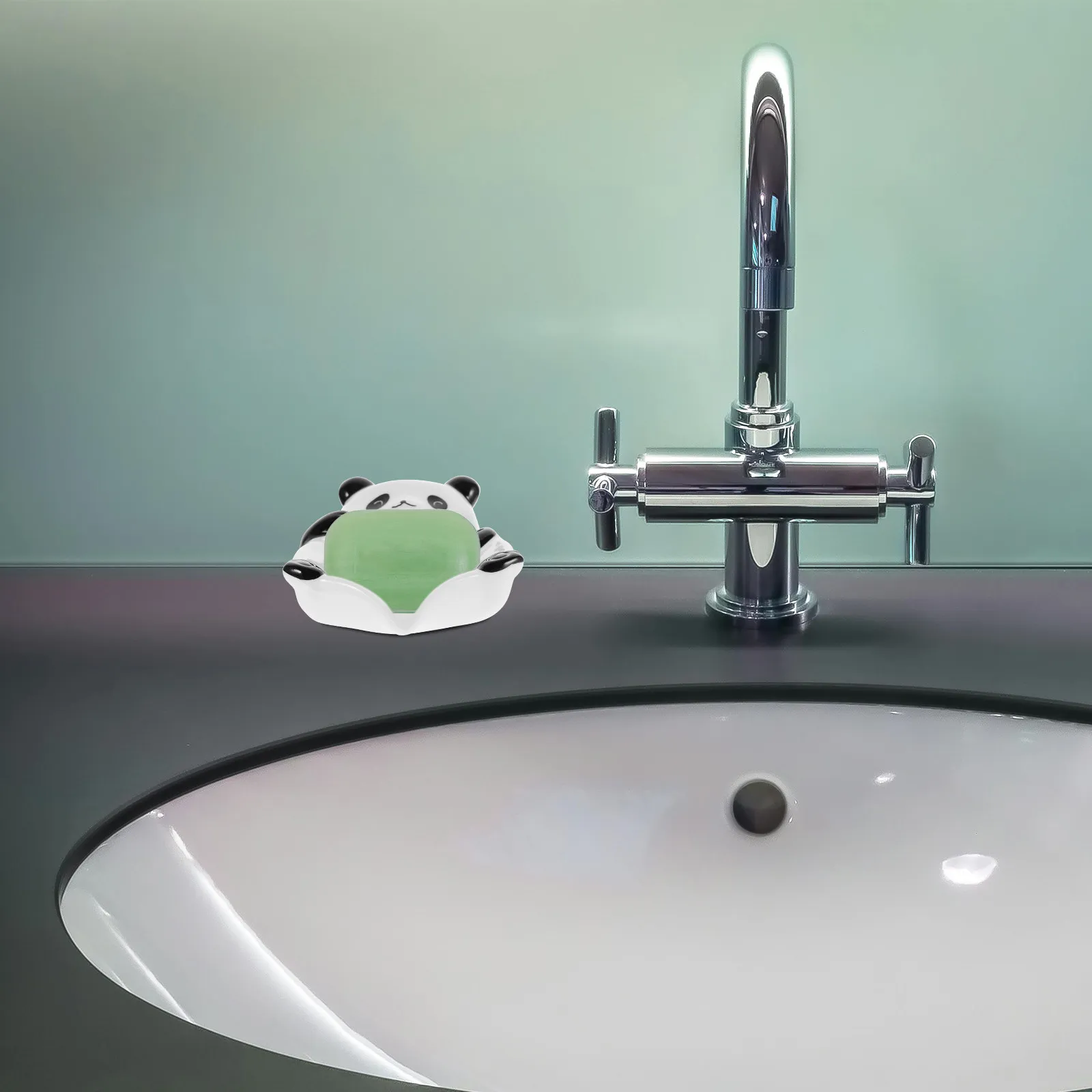 

Cute Panda Ceramic Soap Dish with Efficient Drainage System for Bathroom Kitchen Sink Bathtub Countertop Long Life Soap Storage