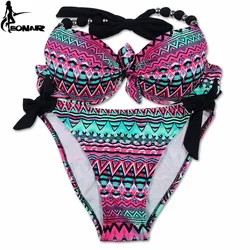 Bikini damskie EONAR oferuje kombinowany rozmiar strój kąpielowy Push Up zestawy Bikini brazylijskie kostiumy kąpielowe Plus Size stroje kąpielowe damskie XXL