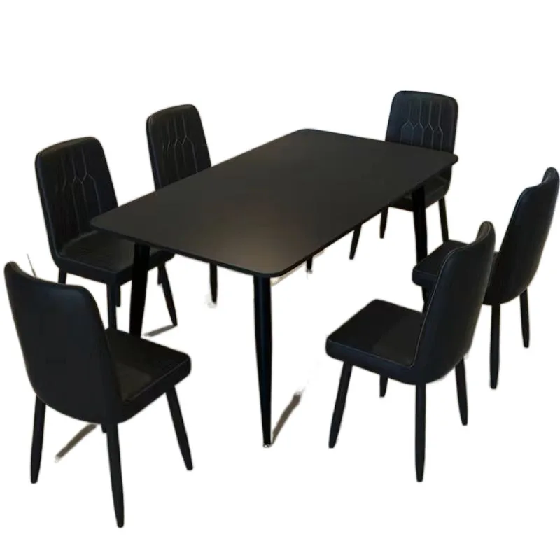 

black rock slab dining table and chairs household small apartment modern rectangular combination Italian light luxury