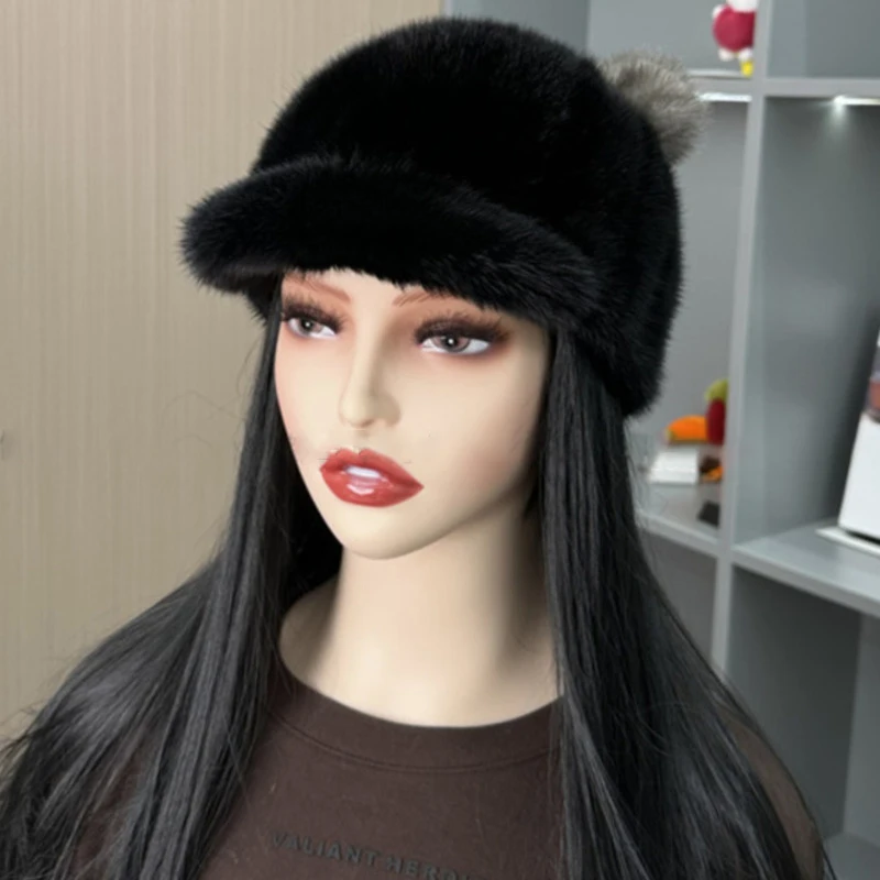 Winter Real Mink Fur Hat Thickened Warm Cute Panda Ears Hat Women Fashion Knight Hats Luxury Duckbill Hat Natural Mink Fur Hats