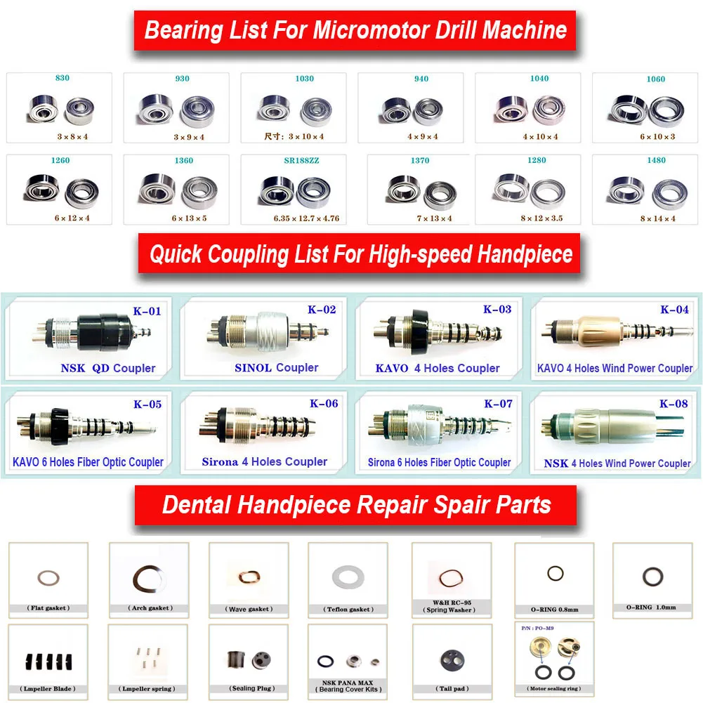 20Pcs Dental Low Speed Handpiece Bearing Contra Angle Straight Air Motor Spare Parts NSK KAVO Implant Surgery Machine Accessory