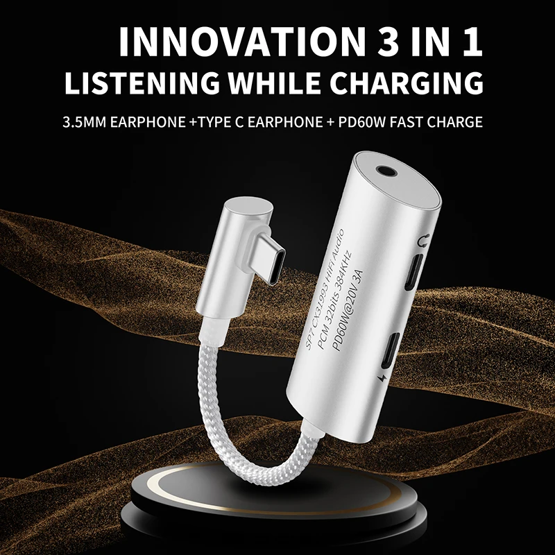 JCALLY SP7 Headphone ponsel multifungsi, upgrade baru 3-in-1 dekode adaptor Typec Dac untuk beragam skenario aplikasi