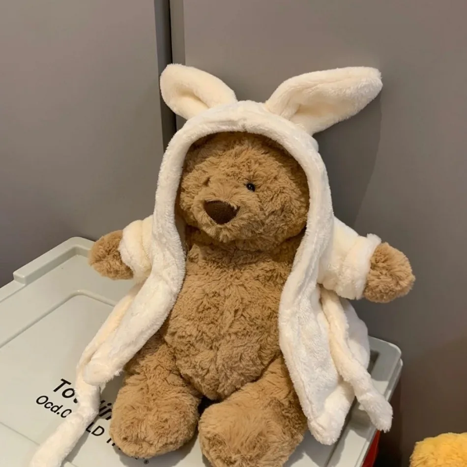 Niedlicher Hasen-Kapuzenbademantel Teddybär Plüschpuppe Weiches Stofftier Sofa-Deko Geburtstags-Valentinstaggeschenk Kuscheltier