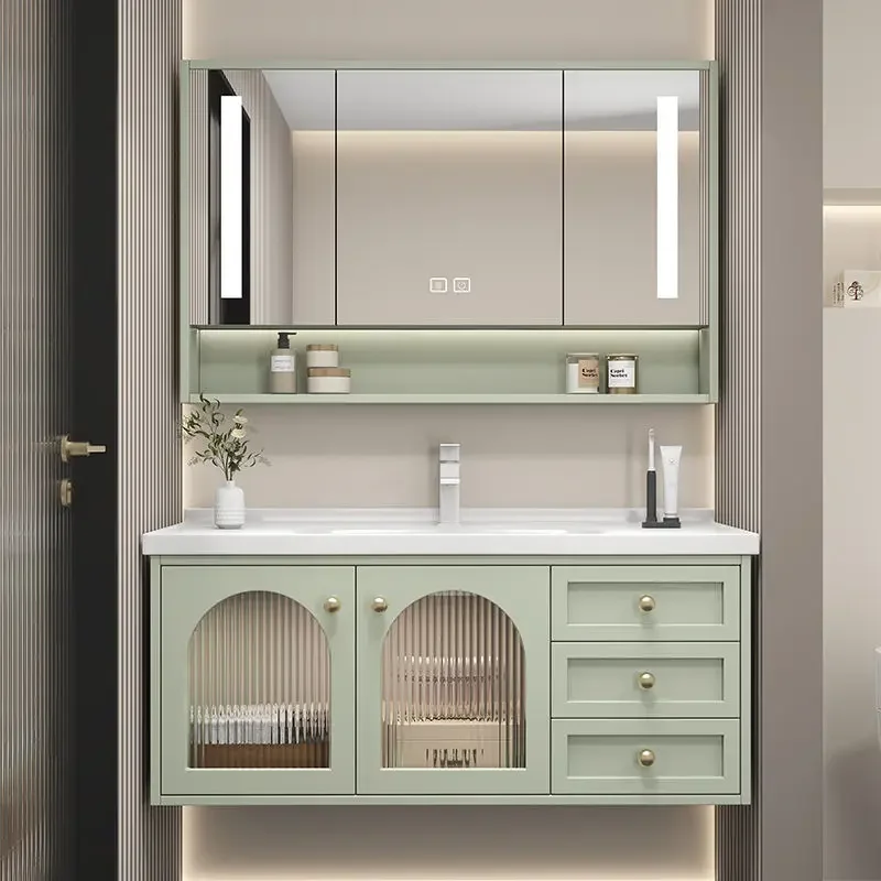 Ec Oak Lacquered Bathroom Cabinet Ceramic Integrated Basin Light Luxury and Simple Wash Hands and Facewash Basin Cabinet Makeup