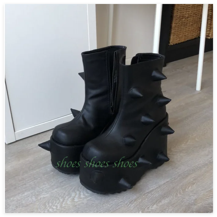 Lady Gladiator Punk Style Spike Design Ankle Boots Black Cool Punk Runway Lolita Retro Style Y2K Style Party Dance Ankle Boots