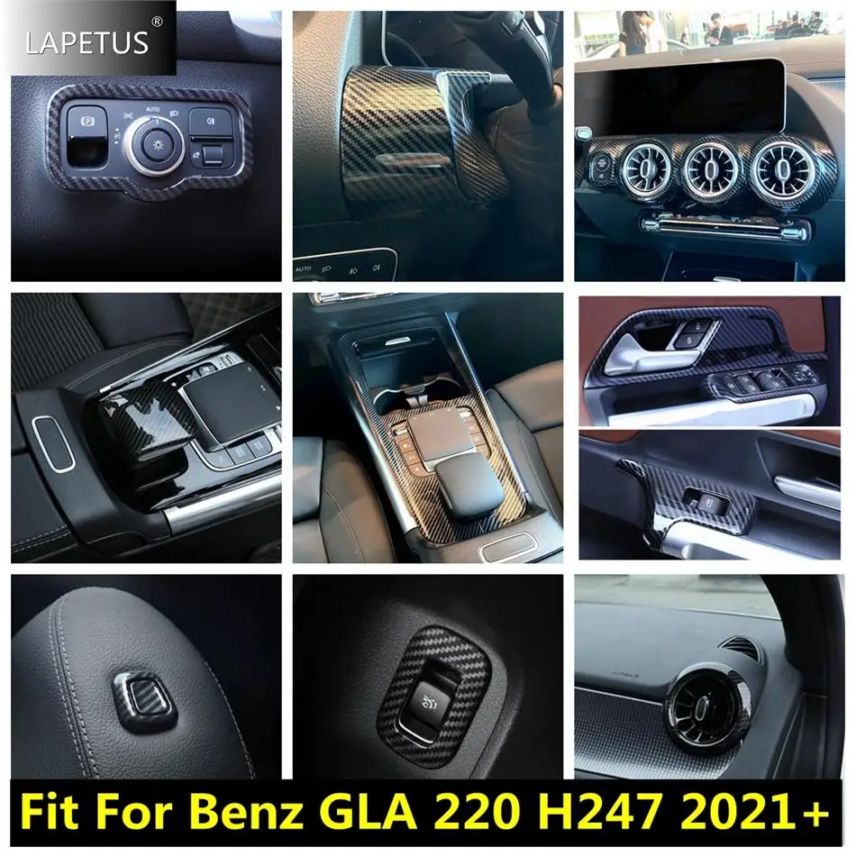 Carbon Fiber Car Accessories Window Lift / Armrest Box Button / Head Light / Air AC Cover Trim For Benz GLA 220 H247 2021 - 2024