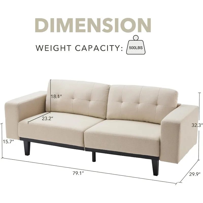 79” Sofa Couches for Living Room, Oversized Loveseat Sofa, 3 Seat Mid Century Modern Couch, Comfy Deep Sofas with Upholstered Pi