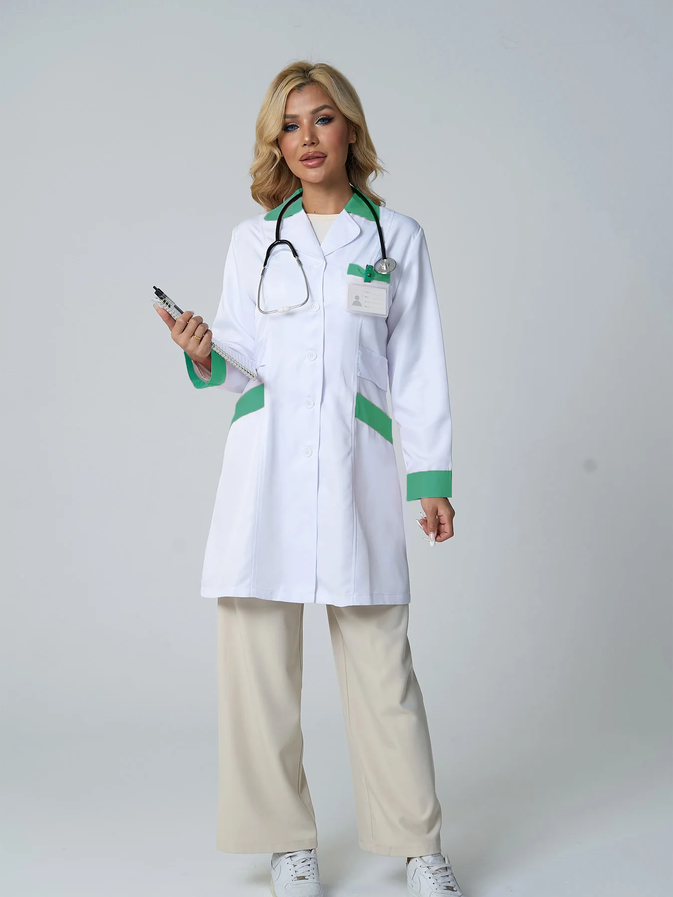 

White Coat Doctor Nurse Overalls Long Sleeve Workwear Women's Jacket Nursing Laboratory Doctor Healthcare Coat Halloween Cosplay